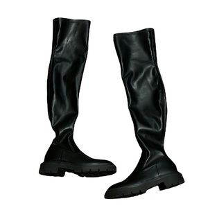 Zara Over the Knee Stretch Lug Sole Boots Size 40